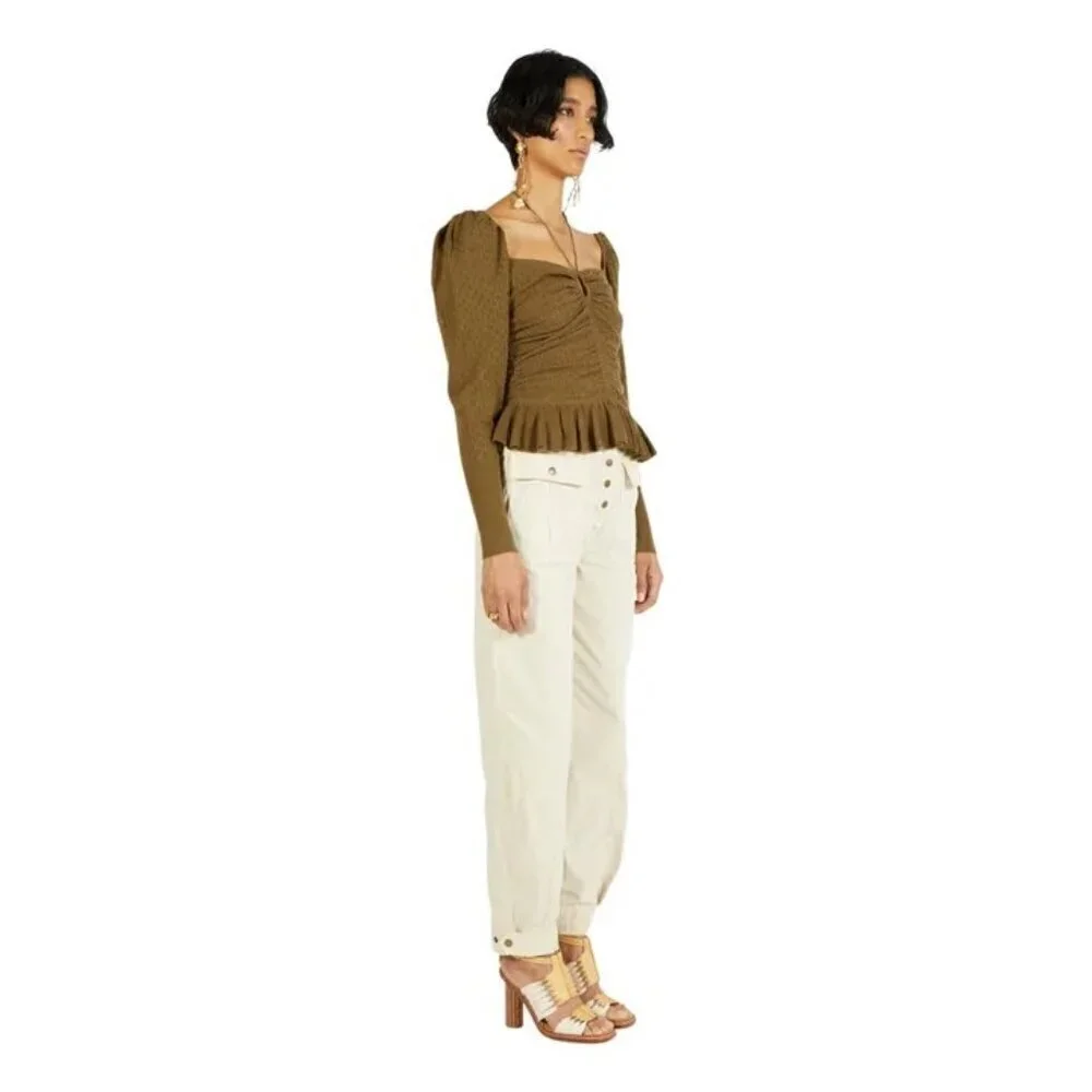 💕ULLA JOHNSON💕 Leland Pointelle Knit Top ~ Khaki Medium